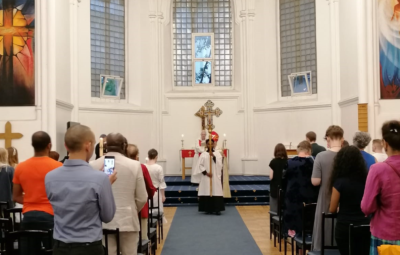 A procession through St Andrew's Church in Moscow.