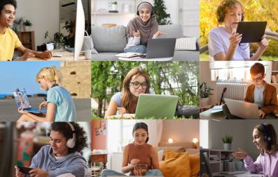 A number of young people on a Zoom call.