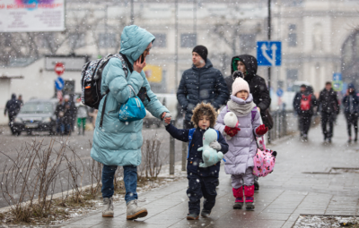 A family in the rain