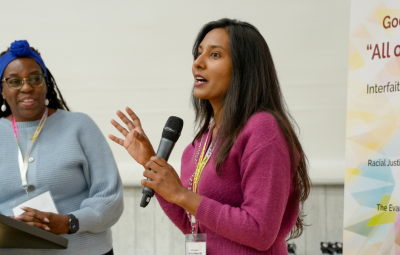 Two ladies on a podium 