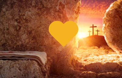 Easter scene with an orange heart