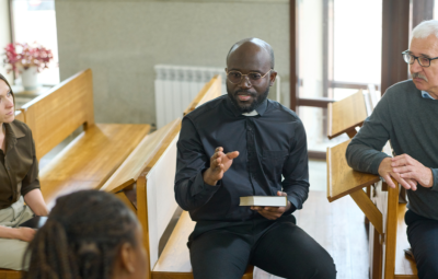 Chaplain talking to people