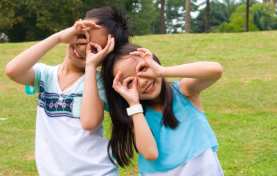 two children making faces