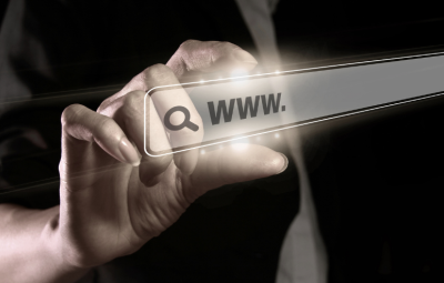 hand and web address