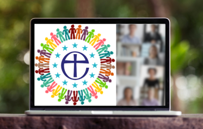 computer screen and logo