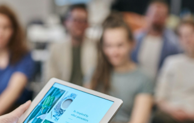 reading from a laptop