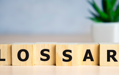 wooden block letters spelling glossary