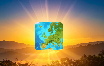 grahic map and sunrise background