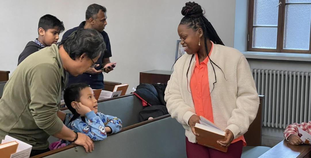Congregation members laughing