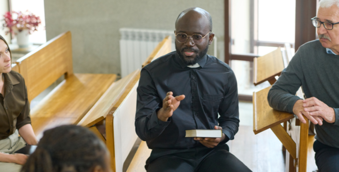 Chaplain talking to people