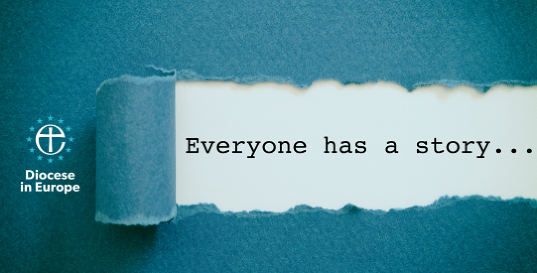 everyone has a story text on torn paper graphic